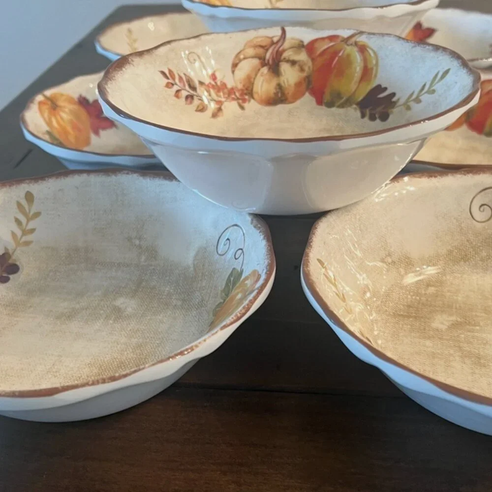 Rachel Ashwell Fall Harvest Pumpkins 6 Melamine Bowls  - salad / soup bowls. - Picture 2 of 3